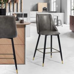 Smeg 38.4 in. Grey High Back Metal Frame Counter Stool With Faux Leather Seat (Set of 2) by Homy Casa -Homy Casa Shop grey homy casa bar stools smeg bar grey pu black gold leg 31 1000
