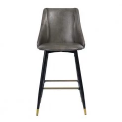 Smeg 38.4 in. Grey High Back Metal Frame Counter Stool With Faux Leather Seat (Set of 2) by Homy Casa -Homy Casa Shop grey homy casa bar stools smeg bar grey pu black gold leg 4f 1000