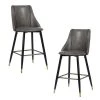 Smeg 38.4 in. Grey High Back Metal Frame Counter Stool With Faux Leather Seat (Set of 2) by Homy Casa 2 Smeg 38.4 in. Grey High Back Metal Frame Counter Stool With Faux Leather Seat (Set of 2) by Homy Casa -Homy Casa Shop grey homy casa bar stools smeg bar grey pu black gold leg 64 1000