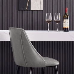 Smeg 38.4 in. Grey High Back Metal Frame Counter Stool With Faux Leather Seat (Set of 2) by Homy Casa -Homy Casa Shop grey homy casa bar stools smeg bar grey pu black gold leg 66 1000