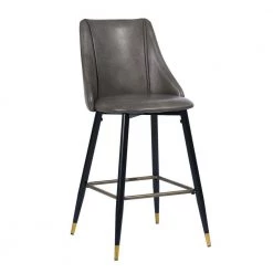 Smeg 38.4 in. Grey High Back Metal Frame Counter Stool With Faux Leather Seat (Set of 2) by Homy Casa -Homy Casa Shop grey homy casa bar stools smeg bar grey pu black gold leg c3 1000