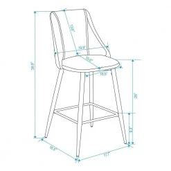 Smeg 38.4 in. Grey High Back Metal Frame Counter Stool With Faux Leather Seat (Set of 2) by Homy Casa -Homy Casa Shop grey homy casa bar stools smeg bar grey pu black gold leg fa 1000