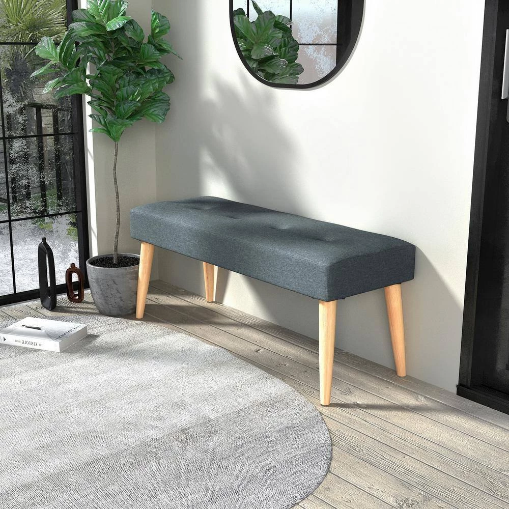 Cicilia Grey Fabric Upholstered Tufted Bench ( 18.3'' H X 43'' W X 15.7'' D ) by Homy Casa 8 Cicilia Grey Fabric Upholstered Tufted Bench ( 18.3'' H X 43'' W X 15.7'' D ) by Homy Casa - Image 6