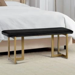 Slip Black Fabric Gold Legs Bench 18.5 in. H x 44.5 in. W x 15 in. D by Homy Casa -Homy Casa Shop grey homy casa bedroom benches hd slip bench frost black gold legs 31 1000