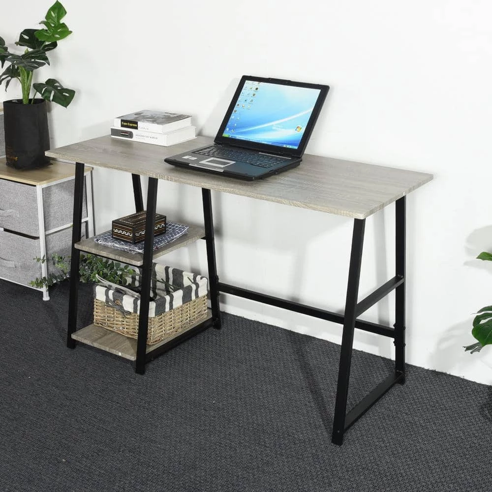Computer Desk Grey with 2-Shelves by Homy Casa 3 Computer Desk Grey with 2-Shelves by Homy Casa