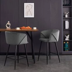 Aldridge Grey Velvet Upholstered Arm Dining Chairs ( Set of 2) by Homy Casa -Homy Casa Shop grey homy casa dining chairs aldridge dining grey velvet black leg 40 1000