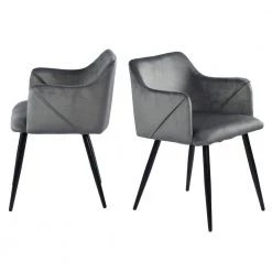 Aldridge Grey Velvet Upholstered Arm Dining Chairs ( Set of 2) by Homy Casa