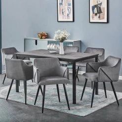 Aldridge Grey Velvet Upholstered Arm Dining Chairs ( Set of 2) by Homy Casa -Homy Casa Shop grey homy casa dining chairs aldridge dining grey velvet black leg 77 1000