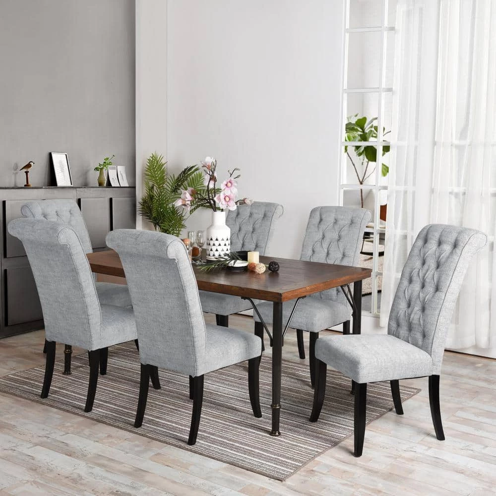 Wilona Light Grey Fabric Upholstered Solid Wood Parsons Dining Chair (Set of 2) by Homy Casa 7 Wilona Light Grey Fabric Upholstered Solid Wood Parsons Dining Chair (Set of 2) by Homy Casa - Image 5