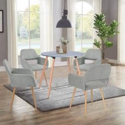 Rookie 31.5 in. Round Grey Wood Top Dining Table with Round Beech Wood Legs by Homy Casa -Homy Casa Shop grey homy casa kitchen dining tables hd rookie round top grey a 31 1000
