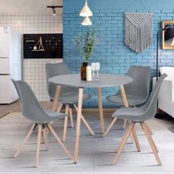 Rookie 31.5 in. Round Grey Wood Top Dining Table with Round Beech Wood Legs by Homy Casa -Homy Casa Shop grey homy casa kitchen dining tables hd rookie round top grey a 77 1000