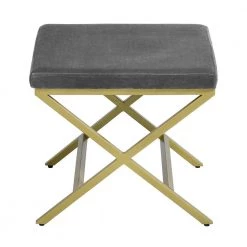 Gray Velvet Living Room Bench X Shape Legs by Homy Casa -Homy Casa Shop grey homy casa ottomans spell grey 4f 1000