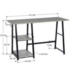 Mcghee 47.4 in. Gray Writing Desk With 2-Open Shelves by Homy Casa -Homy Casa Shop grey homy casa writing desks hd mcghee dark grey plus 1f 1000