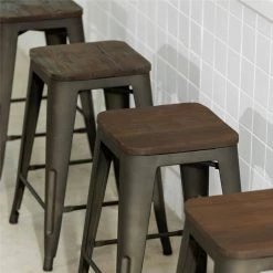 Zolnes 24 in. Gun Backless Metal Frame Counter Stool With Solid Wood Seat (Set of 4) by Homy Casa 25 Zolnes 24 in. Gun Backless Metal Frame Counter Stool With Solid Wood Seat (Set of 4) by Homy Casa -Homy Casa Shop gun homy casa bar stools zolnes 24 gun wood 4pcs 31 1000