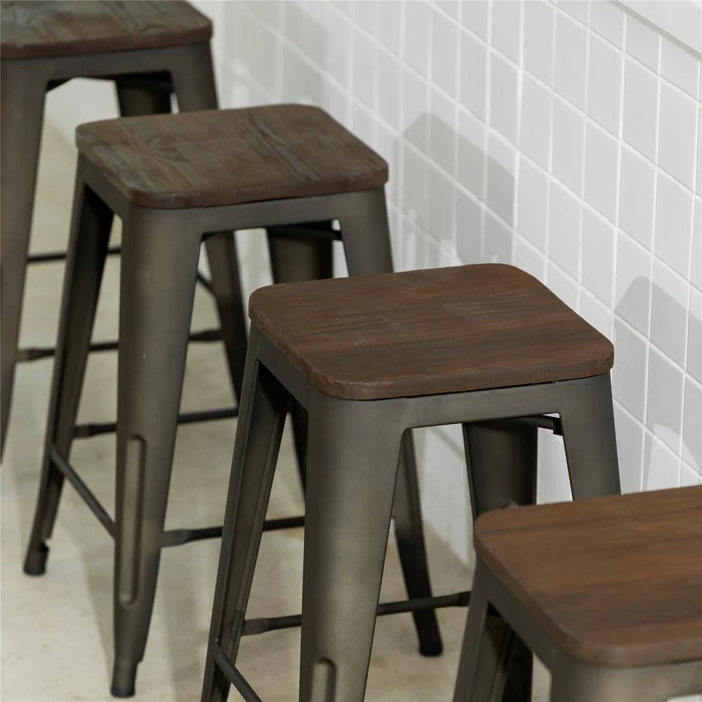 Zolnes 24 in. Gun Backless Metal Frame Counter Stool With Solid Wood Seat (Set of 4) by Homy Casa 14 Zolnes 24 in. Gun Backless Metal Frame Counter Stool With Solid Wood Seat (Set of 4) by Homy Casa - Image 12