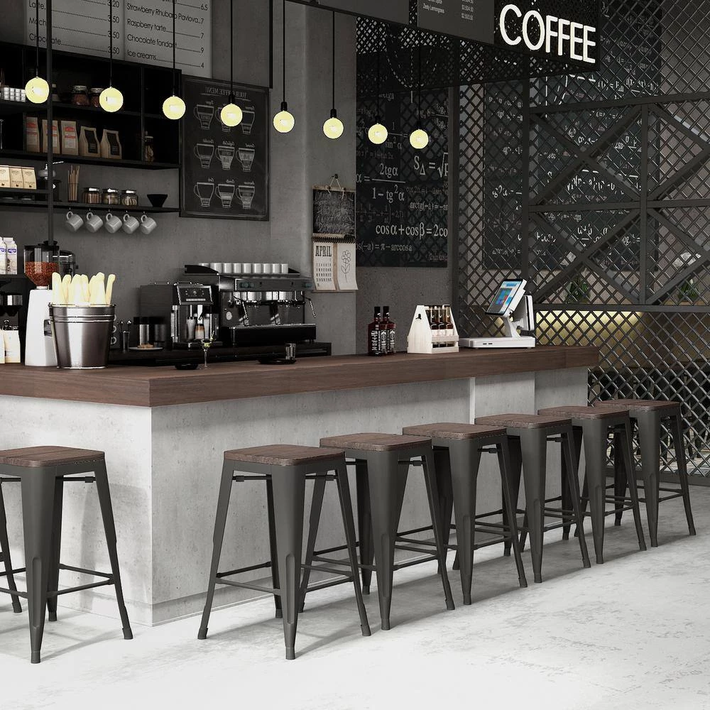 Zolnes 24 in. Gun Backless Metal Frame Counter Stool With Solid Wood Seat (Set of 4) by Homy Casa 5 Zolnes 24 in. Gun Backless Metal Frame Counter Stool With Solid Wood Seat (Set of 4) by Homy Casa - Image 3