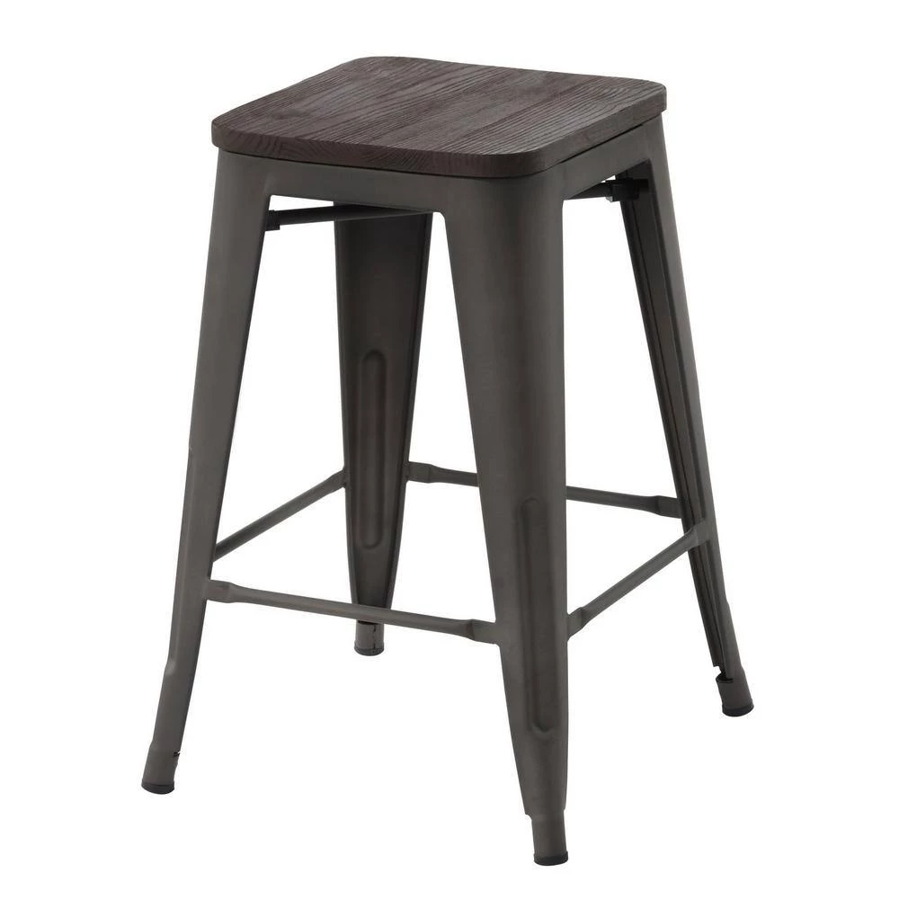Zolnes 24 in. Gun Backless Metal Frame Counter Stool With Solid Wood Seat (Set of 4) by Homy Casa 10 Zolnes 24 in. Gun Backless Metal Frame Counter Stool With Solid Wood Seat (Set of 4) by Homy Casa - Image 8