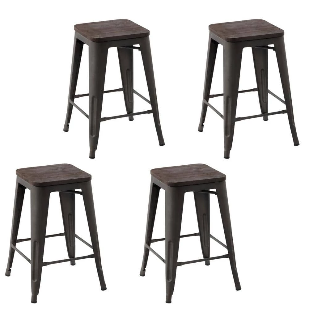Zolnes 24 in. Gun Backless Metal Frame Counter Stool With Solid Wood Seat (Set of 4) by Homy Casa 3 Zolnes 24 in. Gun Backless Metal Frame Counter Stool With Solid Wood Seat (Set of 4) by Homy Casa