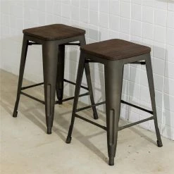 Zolnes 24 in. Gun Backless Metal Frame Counter Stool With Solid Wood Seat (Set of 4) by Homy Casa 19 Zolnes 24 in. Gun Backless Metal Frame Counter Stool With Solid Wood Seat (Set of 4) by Homy Casa -Homy Casa Shop gun homy casa bar stools zolnes 24 gun wood 4pcs 77 1000