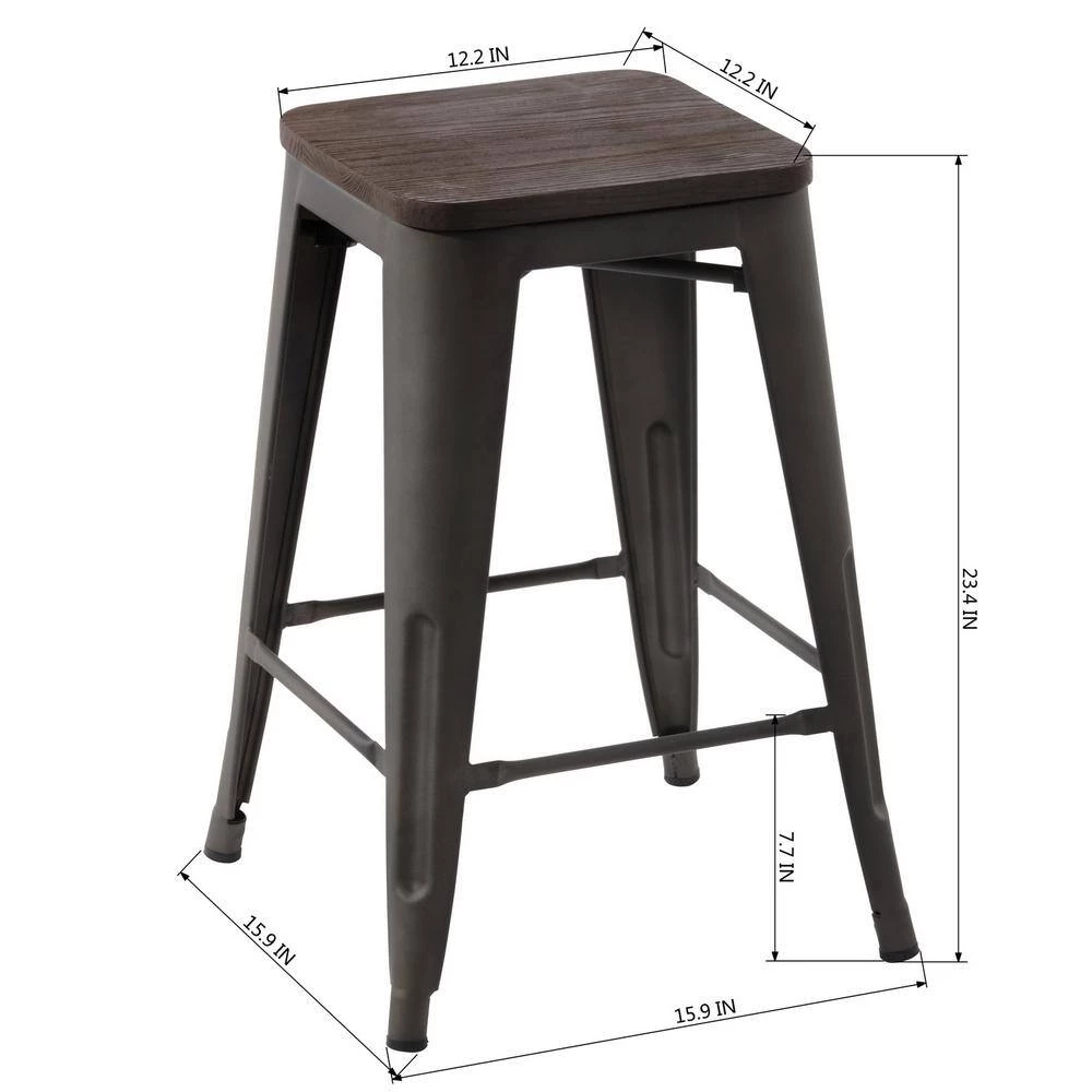 Zolnes 24 in. Gun Backless Metal Frame Counter Stool With Solid Wood Seat (Set of 4) by Homy Casa 13 Zolnes 24 in. Gun Backless Metal Frame Counter Stool With Solid Wood Seat (Set of 4) by Homy Casa - Image 11