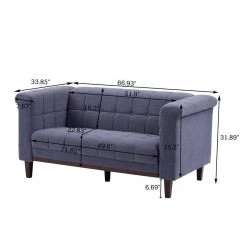 SALOME 66.9 in. Brown Wood Blue Fabric 2-Seater Loveseats with Square Arm by Homy Casa -Homy Casa Shop independence blue homy casa loveseats hd salome double c3 1000