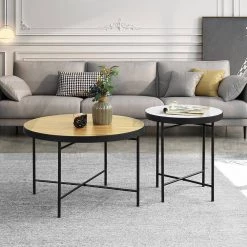 Marks 27.6 in. Light Brown Round Composite Board Coffee Table 2-Piece by Homy Casa -Homy Casa Shop light brown homy casa coffee tables marks c3 1000