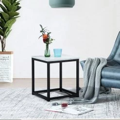 Facto 13.8 in. White Marble MDF End Table by Homy Casa -Homy Casa Shop marble homy casa end side tables facto end table marble 31 1000