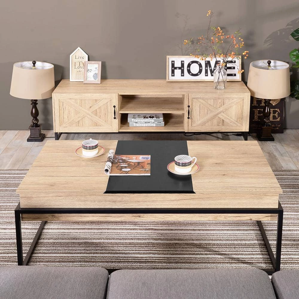 Thiede 48.8 in. Natural Rectangle Wood Storage Coffee table With Lift Top by Homy Casa 4 Thiede 48.8 in. Natural Rectangle Wood Storage Coffee table With Lift Top by Homy Casa - Image 2