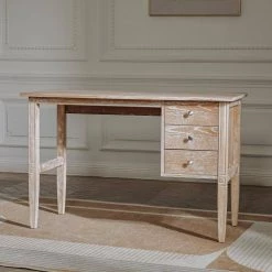 Sydni 45.3 in. Retangle Natural Wood 3 Drawer Writing Desk by Homy Casa -Homy Casa Shop natural homy casa writing desks sydni c3 1000