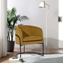 Charles Ochre Velvet with Metal Black Paintting Frame Leisure Chair by Homy Casa -Homy Casa Shop ochre homy casa accent chairs hd charles ochre 31 1000