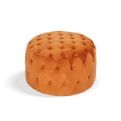 Miya Orange Round Tufted Velvet Ottoman by Homy Casa