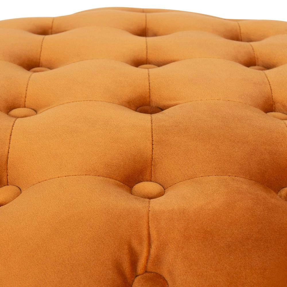 Ottoman Orange Standard Round Tufted Velvet by Homy Casa 7 Ottoman Orange Standard Round Tufted Velvet by Homy Casa - Image 5