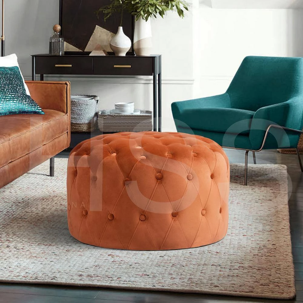 Ottoman Orange Standard Round Tufted Velvet by Homy Casa 8 Ottoman Orange Standard Round Tufted Velvet by Homy Casa - Image 6