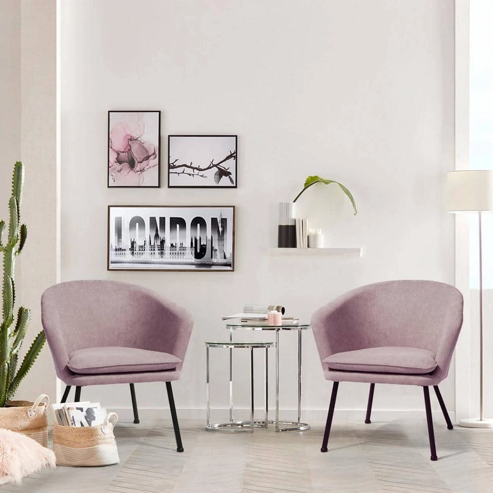 Dixier Pink Accent Barrel Chair Fabric Seat with Cushion by Homy Casa 6 Dixier Pink Accent Barrel Chair Fabric Seat with Cushion by Homy Casa - Image 4