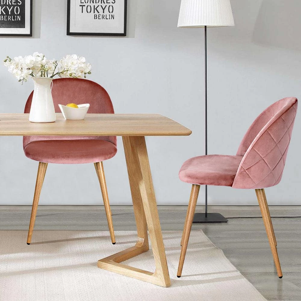 Zomba Pink Velvet Dining Chair (Set of 2) by Homy Casa 4 Zomba Pink Velvet Dining Chair (Set of 2) by Homy Casa - Image 2