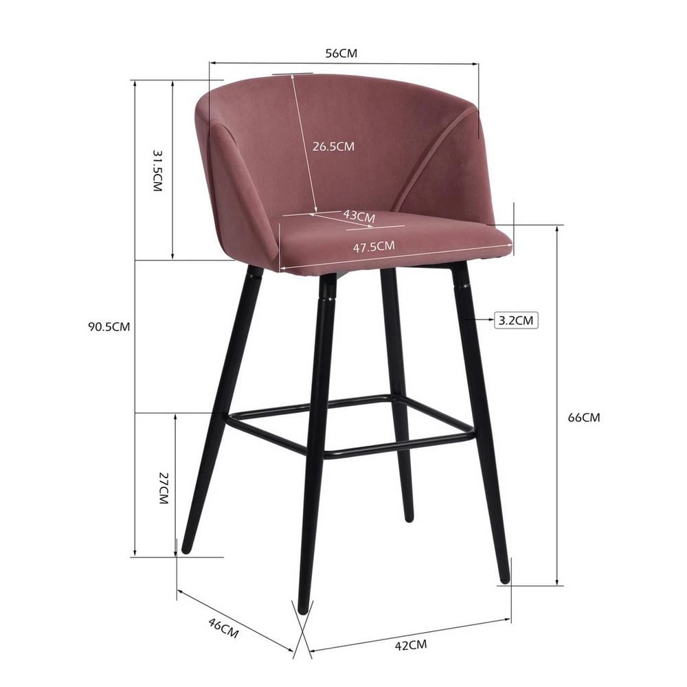 Pink Barstool Dining Room Counter Rose with Low Back (Set of 2) by Homy Casa 8 Pink Barstool Dining Room Counter Rose with Low Back (Set of 2) by Homy Casa - Image 6