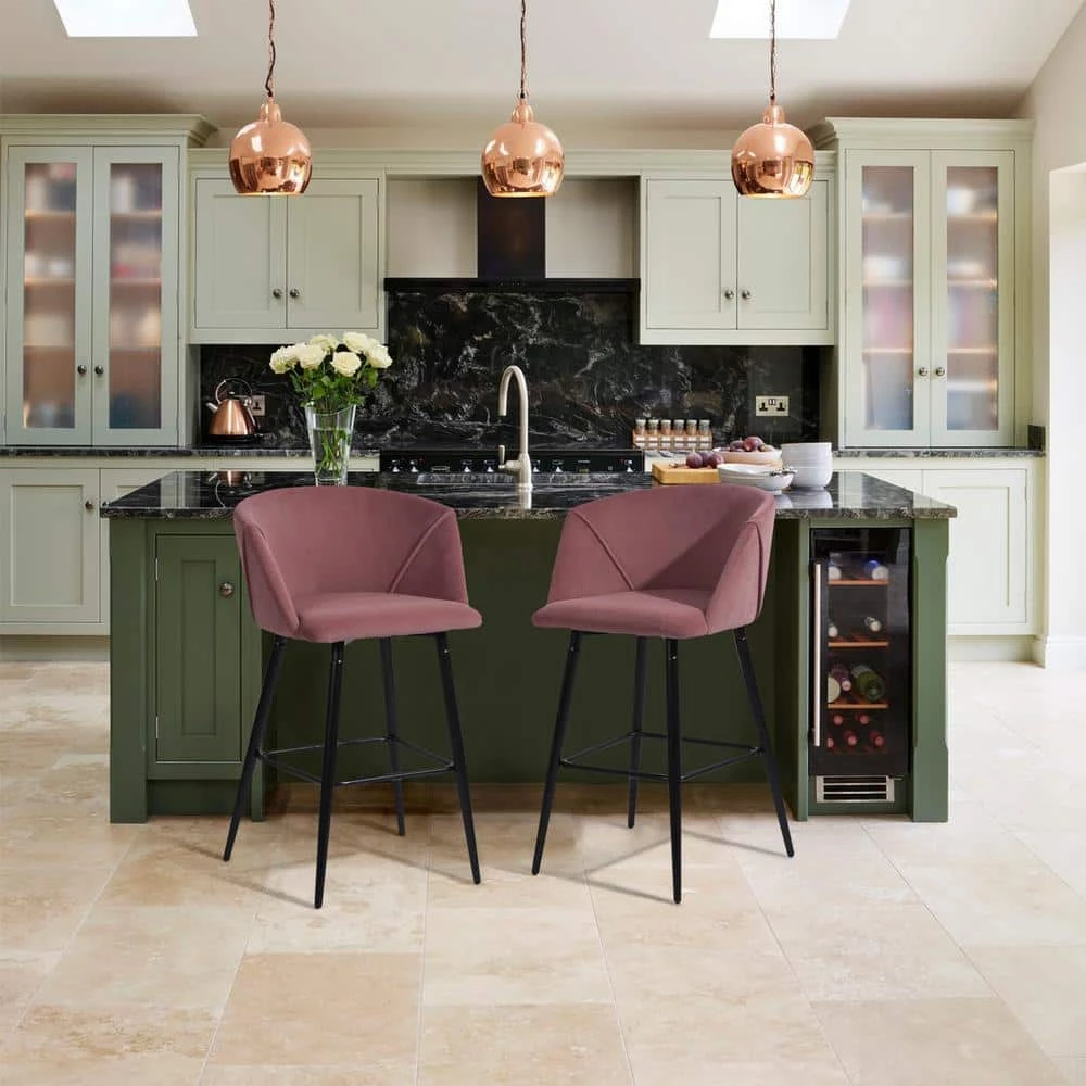 Pink Barstool Dining Room Counter Rose with Low Back (Set of 2) by Homy Casa 4 Pink Barstool Dining Room Counter Rose with Low Back (Set of 2) by Homy Casa - Image 2