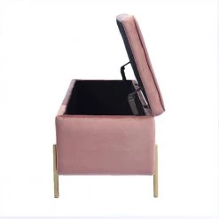 Tudor Pink Velvet Upholstered Flip Top Storage Bench( 17.3'' D * 41.3'' W * 17.3'' H ) by Homy Casa -Homy Casa Shop pink homy casa bedroom benches tudor pink 4f 1000