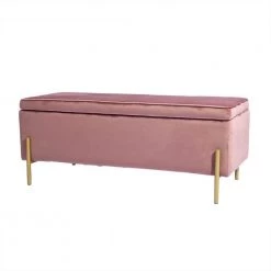 Tudor Pink Velvet Upholstered Flip Top Storage Bench( 17.3'' D * 41.3'' W * 17.3'' H ) by Homy Casa