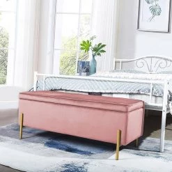 Tudor Pink Velvet Upholstered Flip Top Storage Bench( 17.3'' D * 41.3'' W * 17.3'' H ) by Homy Casa -Homy Casa Shop pink homy casa bedroom benches tudor pink 77 1000