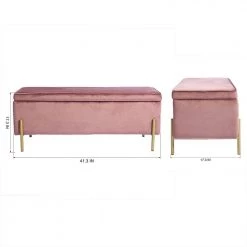 Tudor Pink Velvet Upholstered Flip Top Storage Bench( 17.3'' D * 41.3'' W * 17.3'' H ) by Homy Casa -Homy Casa Shop pink homy casa bedroom benches tudor pink fa 1000