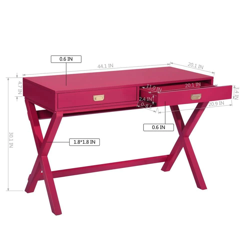 Mavis 44.1 in. Raspberry Pink Rectangular Wood Board Desk With 2-Drawers by Homy Casa 9 Mavis 44.1 in. Raspberry Pink Rectangular Wood Board Desk With 2-Drawers by Homy Casa - Image 7