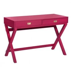 Mavis 44.1 in. Raspberry Pink Rectangular Wood Board Desk With 2-Drawers by Homy Casa