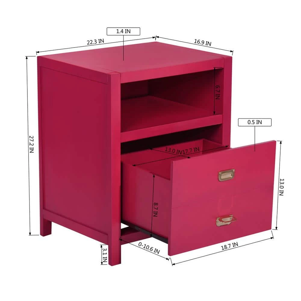 Loralie 1-Drawer Pink Nightstand 27.2 in. H x 22.3 in. W x 16.9 in. D by Homy Casa 10 Loralie 1-Drawer Pink Nightstand 27.2 in. H x 22.3 in. W x 16.9 in. D by Homy Casa - Image 8