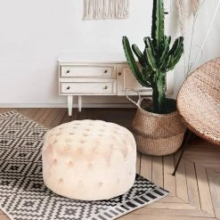 Ottoman Pink Standard Round Tufted Velvet by Homy Casa -Homy Casa Shop pink homy casa ottomans miya blush 31 1000