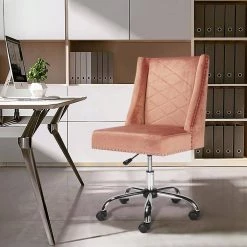 Tronco Rose Velvet Upholstered Task Chair Office Chair Studded Silver Chromed Base by Homy Casa 21 Tronco Rose Velvet Upholstered Task Chair Office Chair Studded Silver Chromed Base by Homy Casa -Homy Casa Shop pink homy casa task chairs tronco rose 31 1000