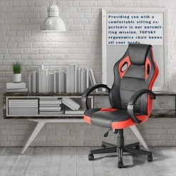 HD-Tunney Red PU Seat Office Computer Gaming Chair Height Adjustment Swivel by Homy Casa -Homy Casa Shop red homy casa gaming chairs hd tunney red lmkz 31 1000