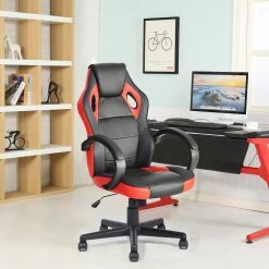 HD-Tunney Red PU Seat Office Computer Gaming Chair Height Adjustment Swivel by Homy Casa -Homy Casa Shop red homy casa gaming chairs hd tunney red lmkz 77 1000