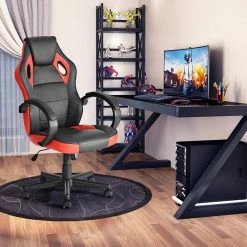 HD-Tunney Red PU Seat Office Computer Gaming Chair Height Adjustment Swivel by Homy Casa -Homy Casa Shop red homy casa gaming chairs hd tunney red lmkz e1 1000