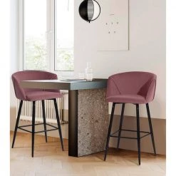 Aldridge 28 in. Rose Low Back Metal Frame Bar Stool with Velvet Seat (Set of 2) by Homy Casa -Homy Casa Shop rose homy casa bar stools hd aldridge high bar frost rose 31 1000